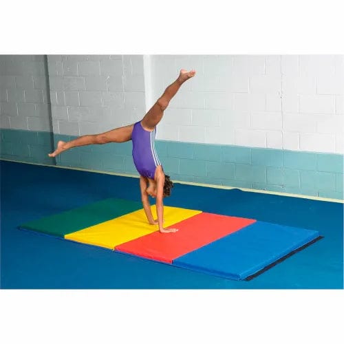 Centerline Dynamics Exercise & Fitness Accordion-Fold Exercise Mat, 1-3/8" PU Foam with Cover, 5' x 10', Rainbow Colors