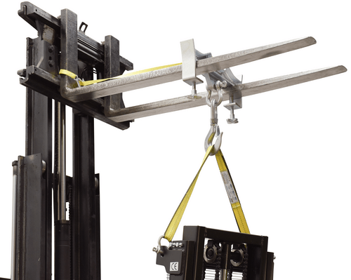 Centerline Dynamics Forklift Attachments Vestil Steel Double Swivel Hoist Optioning Hook 3 In x 23 In x 21-5/8 In 10000 Lb. Capacity Silver D-FORK-10-SL