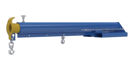Centerline Dynamics Forklift Attachments Vestil Steel Economy Telescoping Lift Boom 11 In. Fork Pocket Center 4,000 Lb. Capacity Blue and Yellow LM-EBT-4-11