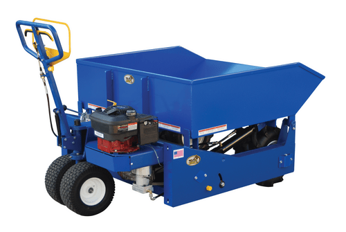 Centerline Dynamics Forklift Attachments Vestil Steel Gas Powered Drive and Tilt All-Terrain Hopper Truck 2/3 Cubic Yard 3,000 Lb. Capacity Blue ALL-T-GPT-HOP