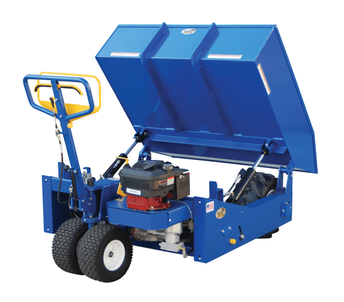 Centerline Dynamics Forklift Attachments Vestil Steel Gas Powered Drive and Tilt All-Terrain Hopper Truck 2/3 Cubic Yard 3,000 Lb. Capacity Blue ALL-T-GPT-HOP
