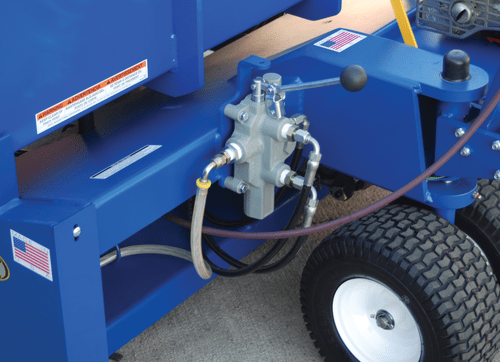 Centerline Dynamics Forklift Attachments Vestil Steel Gas Powered Drive and Tilt All-Terrain Hopper Truck 2/3 Cubic Yard 3,000 Lb. Capacity Blue ALL-T-GPT-HOP