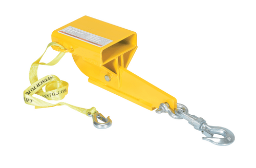Centerline Dynamics Forklift Attachments Vestil Steel Hoist Single Auto Tension Swivel Hook 16 In x 6 In x 14-5/16 In 4,000 Lb. Capacity Yellow S-FORK-4-AT