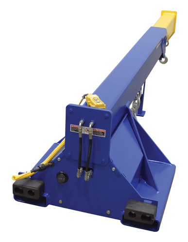 Centerline Dynamics Forklift Attachments Vestil Steel Hydraulic Telescoping Boom 12 Volt DC 24 In. Fork Pocket Center 8,000 Lb. Capacity