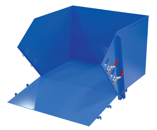 Centerline Dynamics Forklift Attachments Vestil Steel Light Duty Self Dumping Hopper with Fold Down Front 1-1/2 Cubic Yard 2000 Lb. Capacity Blue HDROP-150-LD