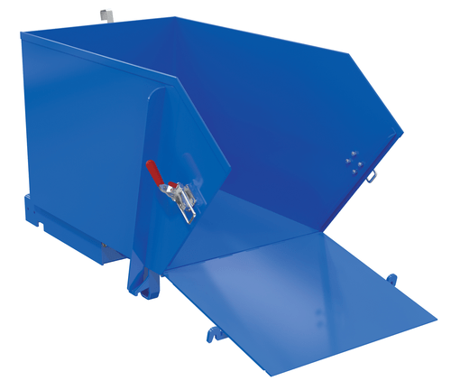 Centerline Dynamics Forklift Attachments Vestil Steel Light Duty Self Dumping Hopper with Fold Down Front 1/2 Cubic Yard 2000 Lb. Capacity Blue HDROP-50-LD