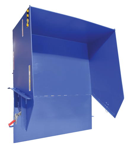 Centerline Dynamics Forklift Attachments Vestil Steel Light Duty Self Dumping Hopper with Fold Down Front 1 Cubic Yard 2000 Lb. Capacity Blue HDROP-100-LD