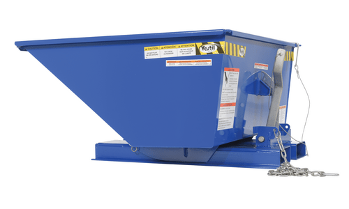 Centerline Dynamics Forklift Attachments Vestil Steel Low Profile Self Dumping Hopper .33 Cubic Yards 2,000 lb. Capacity Blue D-33-LD-LP