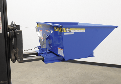 Centerline Dynamics Forklift Attachments Vestil Steel Low Profile Self Dumping Hopper .5 Cubic Yards 2,000 lb. Capacity Blue D-50-LD-LP