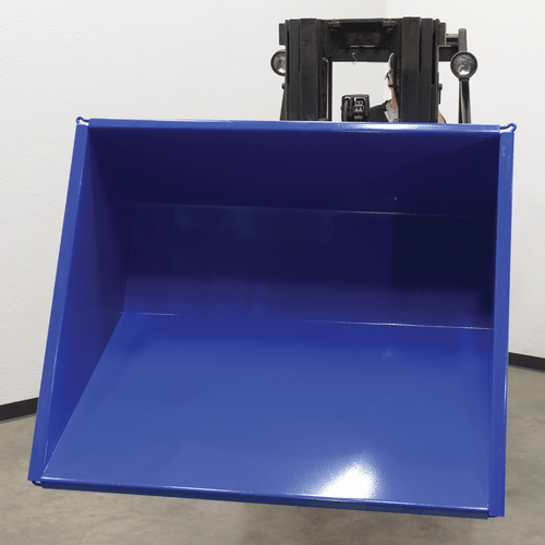 Centerline Dynamics Forklift Attachments Vestil Steel Low Profile Self Dumping Hopper .5 Cubic Yards 2,000 lb. Capacity Blue D-50-LD-LP
