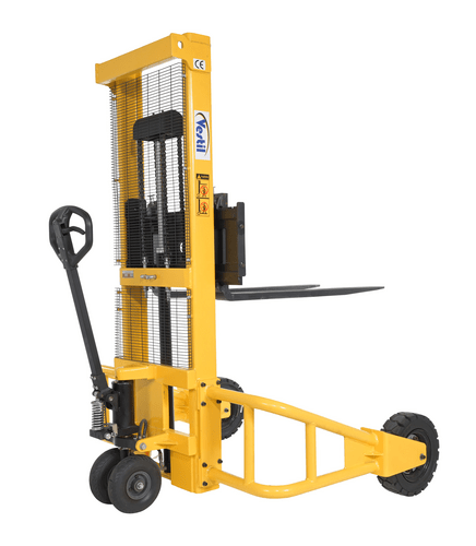 Centerline Dynamics Forklift Attachments Vestil Steel Manual Rough Terrain Stacker 62 In. Raised Height 2,000 Lb. Capacity Yellow RT-MS-62-AF