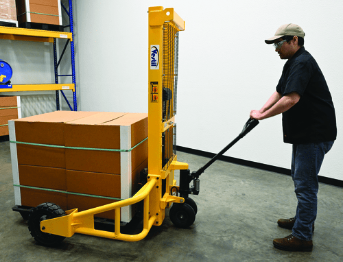 Centerline Dynamics Forklift Attachments Vestil Steel Manual Rough Terrain Stacker 62 In. Raised Height 2,000 Lb. Capacity Yellow RT-MS-62-AF