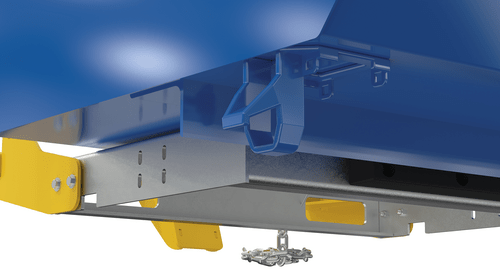 Centerline Dynamics Forklift Attachments Vestil Steel Medium Duty Bump & Dump Hopper 1-1/2 Cubic Yard 4,000 Lb. Capacity Blue H-150-MD-BD