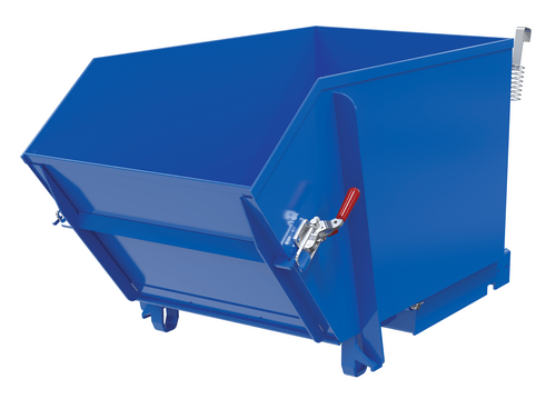Centerline Dynamics Forklift Attachments Vestil Steel Medium Duty Self Dumping Hopper with Fold Down Front 1/2 Cubic Yard 4000 Lb. Capacity Blue HDROP-50-MD