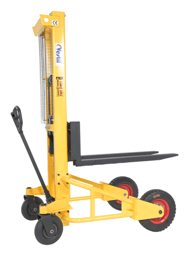 Centerline Dynamics Forklift Attachments Vestil Steel Narrow Manual Rough Terrain Stacker 60 In. Raised Height 1,500 Lb. Capacity Yellow/Black RT-NMS-60-AF