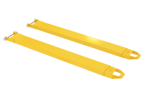Centerline Dynamics Forklift Attachments Vestil Steel Pin Style Fork Extensions 5 In. x 60 In. 4,000 Lb. Capacity Yellow FE-5-60-P