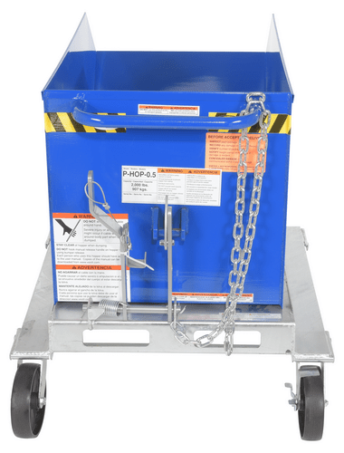 Centerline Dynamics Forklift Attachments Vestil Steel Portable Tilting Hopper 1/2 Cubic Yard 2,000 Lb. Capacity Blue P-HOP-0.5