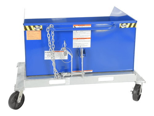 Centerline Dynamics Forklift Attachments Vestil Steel Portable Tilting Hopper 1 Cubic Yard 2,000 Lb. Capacity Blue P-HOP-1