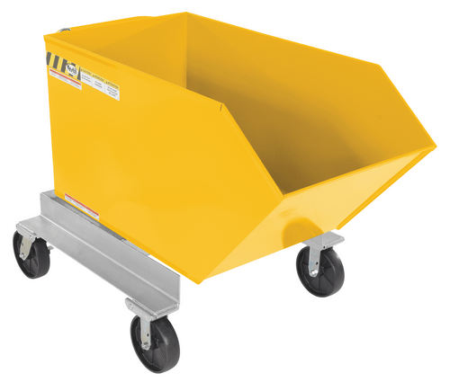 Centerline Dynamics Forklift Attachments Vestil Steel Portable Tilting Hopper 3/4 Cubic Yard 2,000 Lb. Capacity Yellow P-HOP-0.75-YL