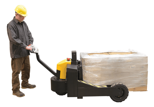 Centerline Dynamics Forklift Attachments Vestil Steel Rough Terrain Electric Pallet Truck DC Powered AC Drive Motor 24 In. Inside Width 3000 Lb. Capacity Black / Yellow RT-EPT-3-24