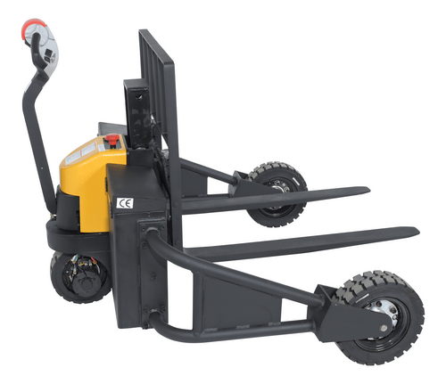 Centerline Dynamics Forklift Attachments Vestil Steel Rough Terrain Electric Pallet Truck DC Powered AC Drive Motor 48 In. Inside Width 2000 Lb. Capacity Black / Yellow RT-EPT-2-48