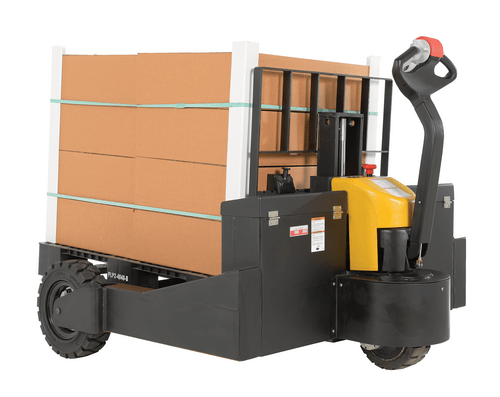 Centerline Dynamics Forklift Attachments Vestil Steel Rough Terrain Electric Pallet Truck DC Powered AC Drive Motor 48 In. Inside Width 3000 Lb. Capacity Black / Yellow RT-EPT-3-48