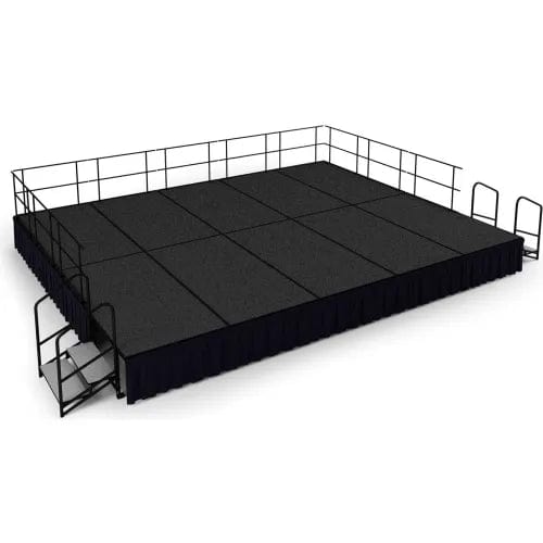 Centerline Dynamics Furniture & Decor 16' x20' Stage Package, 24" Height, Gray Carpet, Black Shirred Pleat Skirting