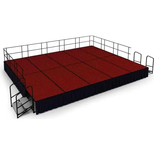 Centerline Dynamics Furniture & Decor 16' x20' Stage Package, 24" Height, Red Carpet, Black Shirred Pleat Skirting