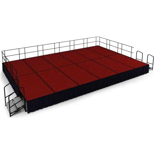 Centerline Dynamics Furniture & Decor 16'x24' Stage Package, 24" Height, Red Carpet, Black Shirred Pleat Skirting