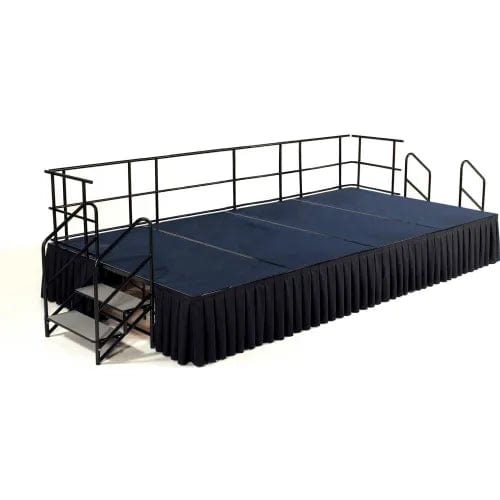 Centerline Dynamics Furniture & Decor 8' x 16' Stage Package, 24" Height, Blue Carpet, Box Pleat Black Skirting