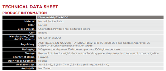 Centerline Dynamics Gloves Ansell MICROFLEX® Diamond Grip® MF-300 Latex Gloves, Powder-Free, Beaded, Size L, 100/Pack