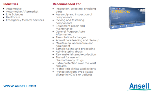 Centerline Dynamics Gloves Ansell MICROFLEX® Supreno® EC SEC-375 Nitrile Gloves, Powder-Free, Size L, 50/Pack