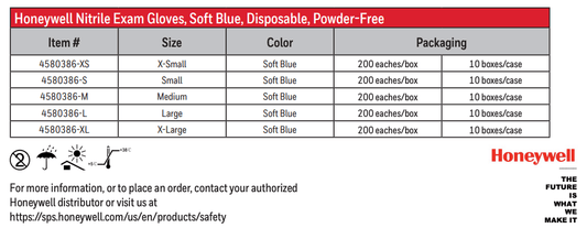 Centerline Dynamics Gloves Honeywell Safety Exam Grade Nitrile Disposable Gloves, Chemo Tested, 3.5 Mil, Large, Blue, 200/Box