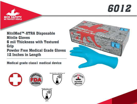 Centerline Dynamics Gloves MCR Safety 6012L Nitri-Med Nitrile Medical Grade Gloves, Textured, 12" Powder Free, Large, 6 mil
