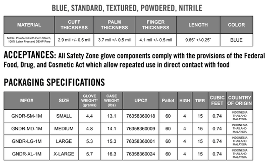 Centerline Dynamics Gloves Safety Zone Disposable Nitrile Gloves, Medium, Blue, 100/Box, Powdered