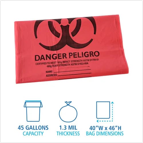 Centerline Dynamics Hazardous Waste Bags Linear Low Density Health Care Trash Can Liners, 45 gal, 1.3 mil, 40 x 46, 100/Case