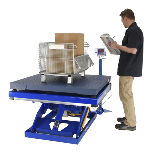 Centerline Dynamics LIft & Tilt Tables Vestil Steel Integral Scissor Lift Table Scale Option 48 x 48 5000 Lb. Capacity