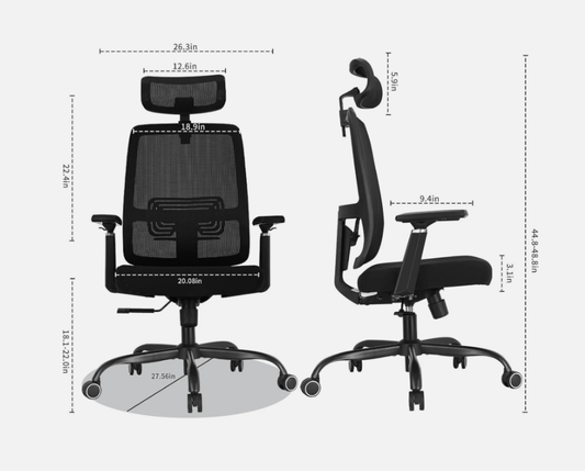 Centerline Dynamics Mesh Office Desk Chair Ergonomic Swivel Chair Executive Task Chair with Headrest