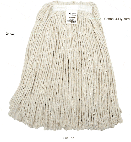 Centerline Dynamics Mops Global Industrial™ 24 oz. Cotton Cut-End Mop Head, 4Ply, Narrow Band