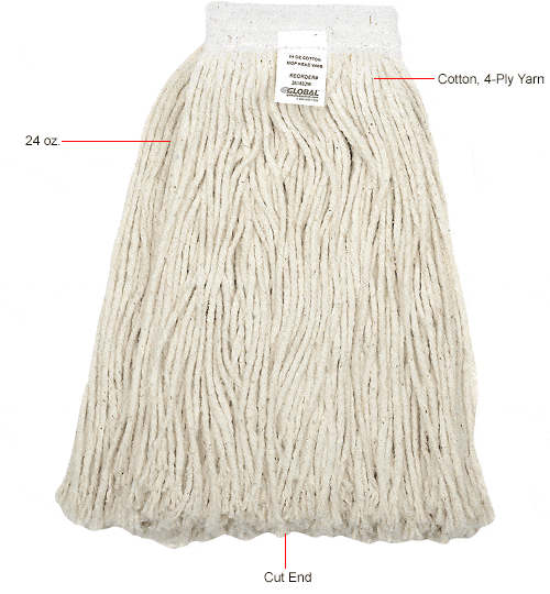 Centerline Dynamics Mops Global Industrial™ 24 oz. Cotton Cut-End Mop Head, 4Ply, Wide Band