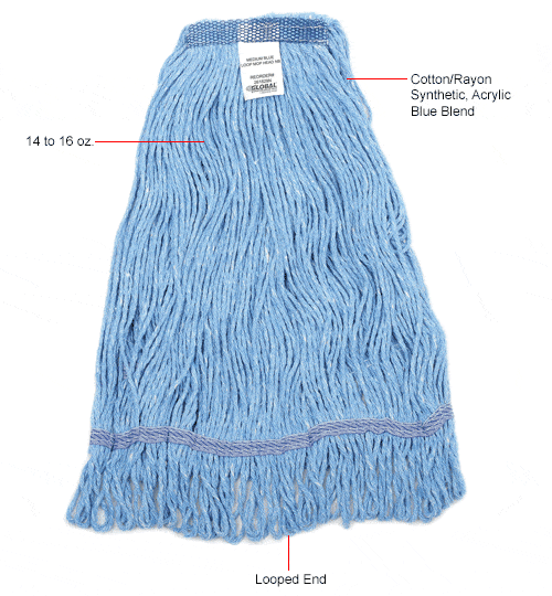 Centerline Dynamics Mops Global Industrial™ Medium Blue Looped Mop Head, Narrow Band