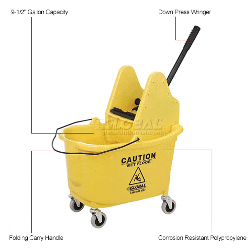 Centerline Dynamics Mops Global Industrial™ Mop Bucket And Wringer Combo 38 Qt., Down Press, Yellow