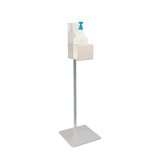 Centerline Dynamics New Age Industrial Sanitation New Age Industrial Hand Sanitation Stand, Aluminum, Accepts Gallon Size Handsanitzer Bottle with Pump Top, Bracket Dims = 7.5"W x 14.625"H, Overall Dims = 14"W x 48"H x 14"D 53179