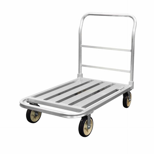 Centerline Dynamics New Age Industrial Trucks New Age Industrial U-Shaped Platform Truck, All Aluminum, Round Nose, 8" x 2" Plate Type Casters, Removable Handle, 2000 LB Capacity, 48"L x 30"W x 44.5"H 99323