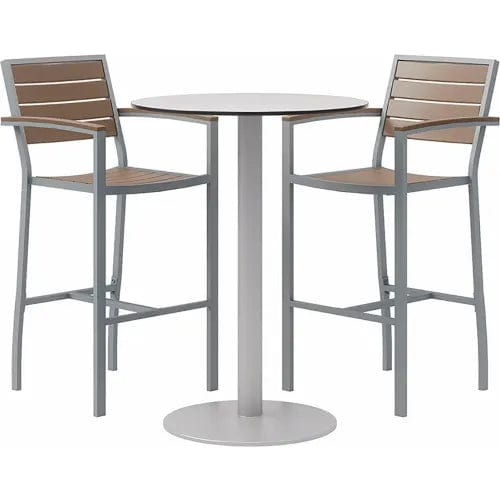 Centerline Dynamics Outdoor Seating 3-Piece Outdoor Dining Set, 30"W x 41"H Table, Mocha w/ Silver Frame