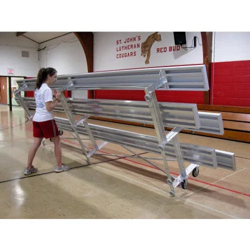 Centerline Dynamics Outdoor Seating 3 Row National Rep Tip N Roll Aluminum Bleacher, 15'W, Single Footboard