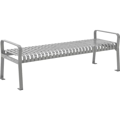 Centerline Dynamics Outdoor Seating 4' Outdoor Bench, Backless, Vertical Steel Slat, Gray