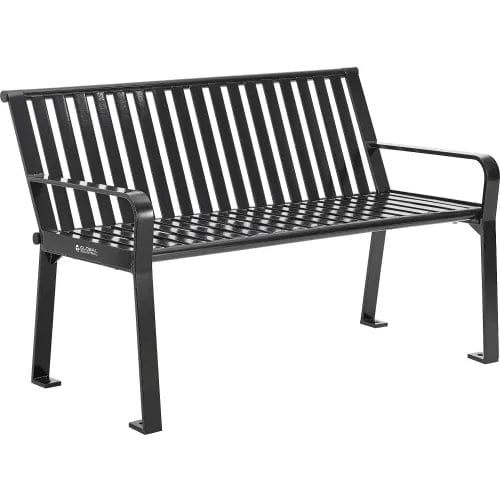 Centerline Dynamics Outdoor Seating 4' Outdoor Bench with Back, Vertical Steel Slat, Black