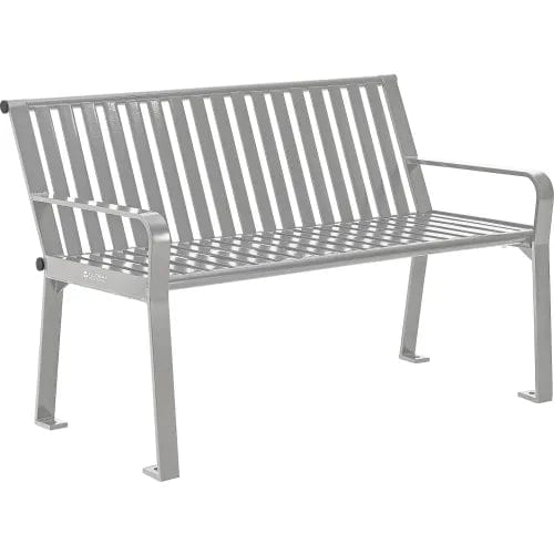 Centerline Dynamics Outdoor Seating 4' Outdoor Bench with Back, Vertical Steel Slat, Gray