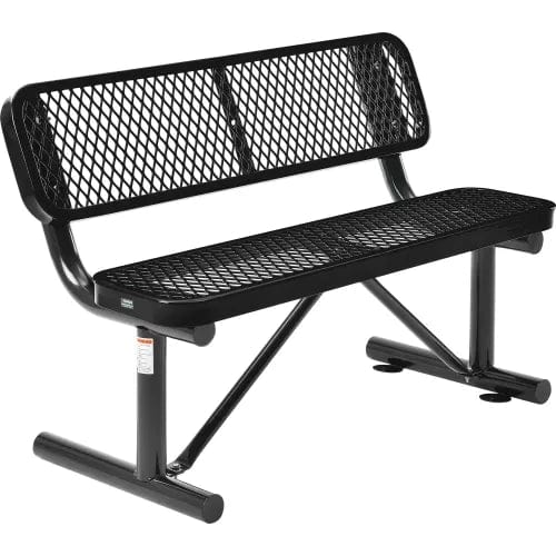 Centerline Dynamics Outdoor Seating 4' Outdoor Steel Bench w/ Backrest, Expanded Metal, Black